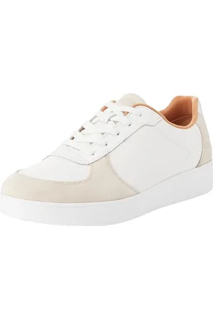FitFlop Damskie Rally Tennis Sneaker Skórzane/Zamszowe Panele, Urban White Paris Grey, 43 EU