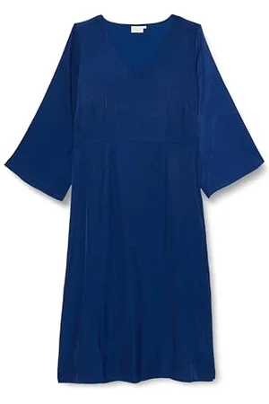 Kaffe Plus Size damska sukienka z dekoltem w serek 3/4 rękawy dopasowana miękka satyna, , 42/du?y rozmiar