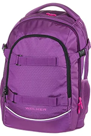 Karen Walker 42041-053 - Plecak szkolny Fame Uni Plum z 3 komorami, bocznymi kieszeniami i efektem świetlnym, wyściełanie pleców, regulowany pasek na ramię i klatkę piersiową