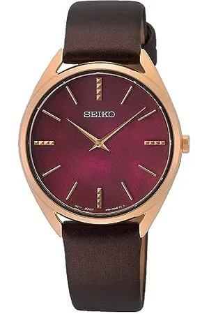 Seiko Damski analogowy zegarek kwarcowy ze skórzanym paskiem SWR082P1