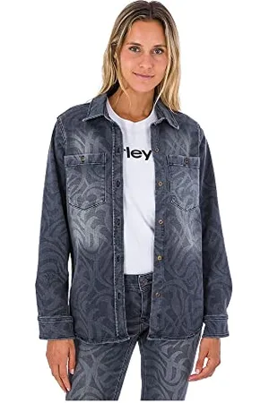 Hurley Damska koszula W Oceancare Full Denim Woven Top Shirt, czarna, L, , L