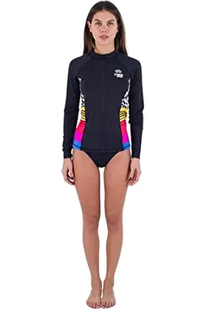 Hurley Nascar Color Blocked Zip Front L/S Rashguard Koszula ochronna z wysypką, Black White, S dla kobiet, , S