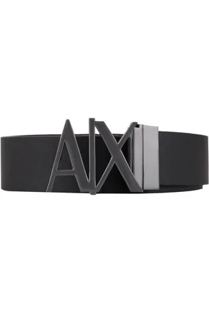 Armani Exchange Męski pasek z logo Split Leather Double Sided, Czarny/ciemny brąz, 34
