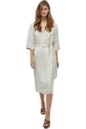 Minus Damska lniana sukienka midi Florina, Nomad Sand Melange, 8, Nomad Sand Melange, 34
