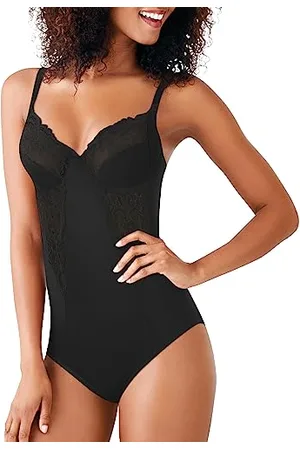 Maidenform Damskie body modelujące brzuch, wbudowany biustonosz z fiszbinami, wyjątkowo mocna bielizna modelująca dla kobiet, Czarny, 80D