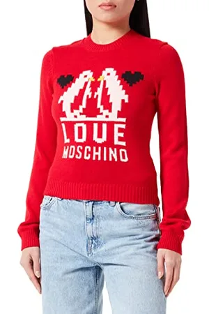 Moschino Damski sweter Slim Fit Long Sleeved with Love Penguins żakardowy Intarsia Pullover Sweater, , 44