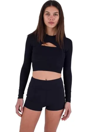 Hurley MAX Solid Rib Cropped Cross Yoke Rashguard Koszula ochronna dla kobiet, , M