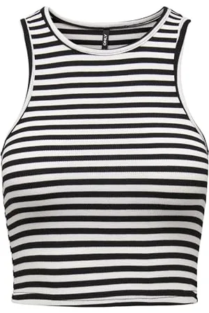 ONLY ONLBELIA S/L Crop Box JRS Top, Black/Stripes:Cloud Dancer (Ola), S, , S