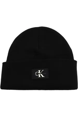 Calvin Klein Męska czapka z dzianiny MONOLOGO Patch bez żeber, czarna, jeden rozmiar, , Rozmiar uniwersalny
