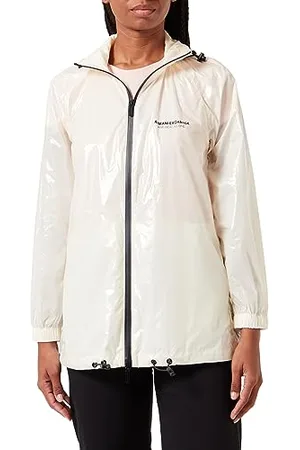 Armani Exchange Damska sustainable, Glossy Fabric, Turtle Neck with odpinaną kapturem, Casual Fit Rain Jacket, White, Large, , L