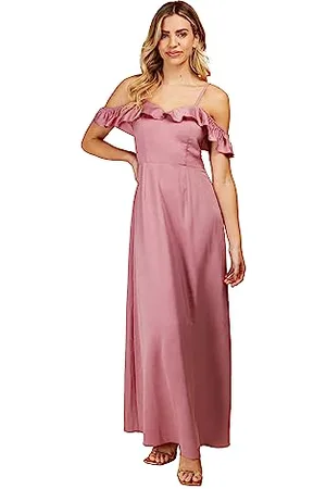Little Mistress Damska sukienka dla druhny maxi z różową satyną, , 36