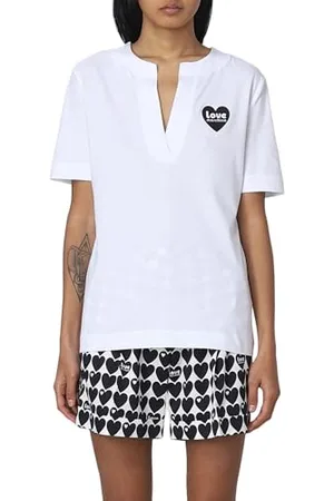Moschino Koszulka damska Slim Fit z krótkim rękawem z dekoltem w serek, , rozmiar 42, , 42