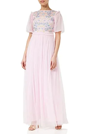 Frock and Frill Damska kwiecista haftowana sukienka na specjalne okazje, różowa, 14, , 40
