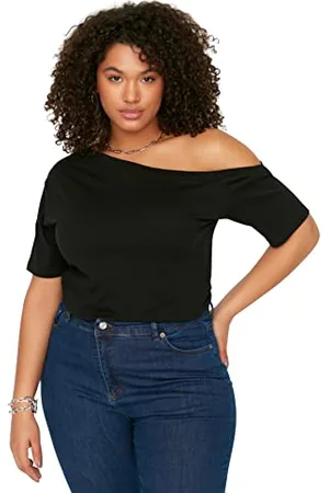 Trendyol Damska bluzka plus size dopasowana podstawowa wywijany kołnierz dzianinowa plus size, , 3XL
