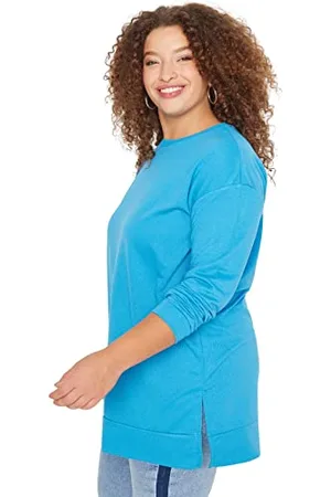 Trendyol Damska prosta bluza z długimi rękawami, luźna, plus size, , XXL