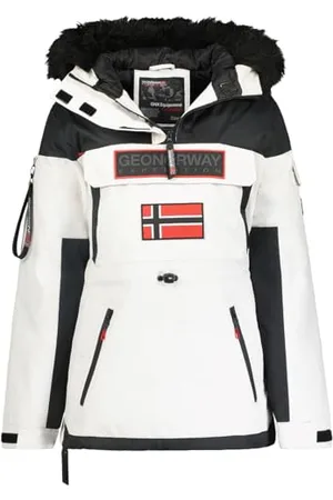Geographical Norway Bruna Lady Parka, długa, gruba, ciepła kurtka damska, jesienno-zimowa, cienki płaszcz ze sztucznego futra z kapturem, kurtka wiatrowa, elegancka kurtka damska (biała L), , L
