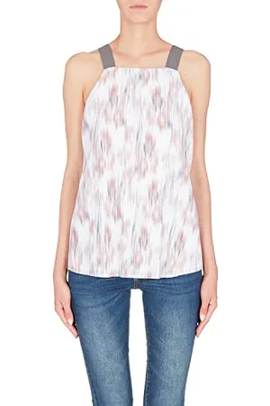 Armani Exchange Damska koszulka bez rękawów, plisowana, paski z logo, optc. biały tajny ogród, L, Optc. Biały sekretny ogród, L