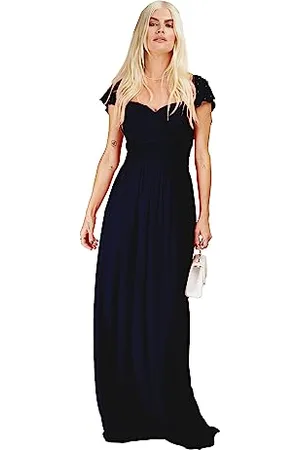 Little Mistress Damska granatowa falbana Sl Maxi sukienka druhny, , 40