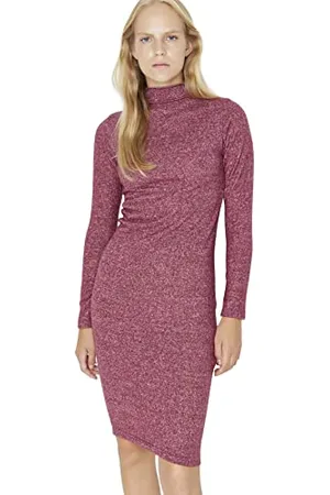 Trendyol Damska sukienka mini bodycon z wysokim dekoltem, bordowa, S, , S