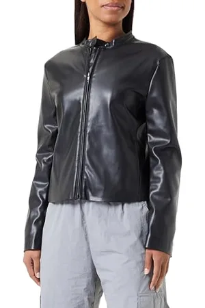 Sisley Womens 2X9WLN02S Leather Jacket, Black 100, 36, , 36