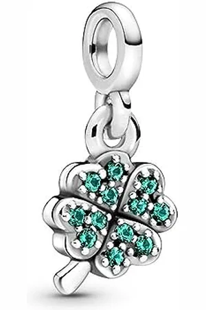 PANDORA Me Mein vierblättriges Kleeblatt Charm-Anhänger aus Sterling-Silber mit grünen Pavé- Schmucksteinen - 2,6 x 7,6 x 6,2 mm (T/H/B), Me Collection kompatibel