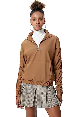 Koton Damska bluza z zamkiem błyskawicznym Kangaroo Pocket Shirred High Neck, , XL