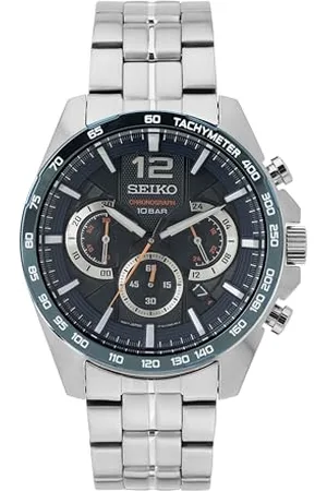 Seiko Męski zegarek kwarcowy stal szlachetna z silikonowym paskiem, , chronograf