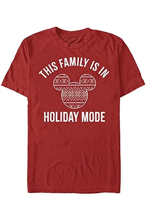 Disney Classics Unisex Mickey Classic-Family Holiday Mode Organic Short Sleeve T-Shirt, Red, M, , M