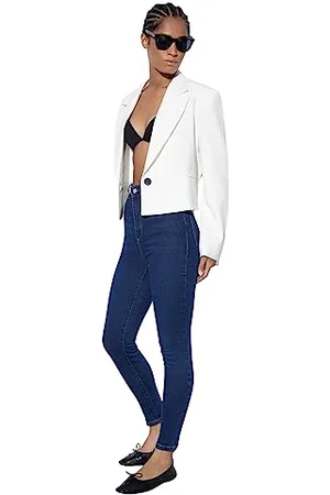 Trendyol Damskie jeansy z wysokim stanem Skinny Fit Navy Blue, , 64