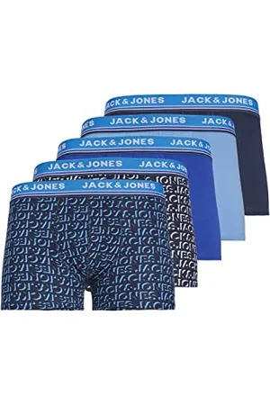 JACK & JONES Jacstockton Bokserki męskie, 5 sztuk, Navy Blazer/AOP: Aster Blue-Surf The Web-Navy Blazer-Navy Blazer, M