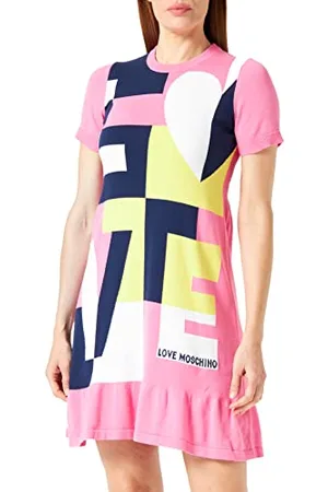 Moschino Damska sukienka o regularnym kroju z krótkim rękawem, fuksja White Yellow Navy, rozmiar 46 (DE), , 46