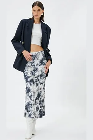 Koton Damska wiskoza Medium Rise Midi Batik Patterned Skirt, , 36
