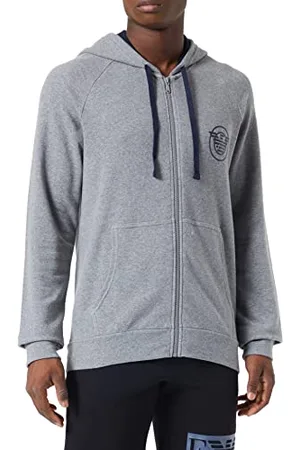 Emporio Armani Męski komfortowy sweter frotte z zamkiem błyskawicznym, , S