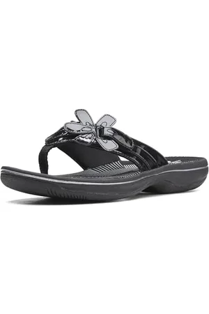 Clarks Damskie klapki Brinkley Flora, Czarna skóra patentowa, 10