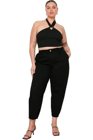 Trendyol Damskie luźne dżinsy plus size, czarne, 46, , 72