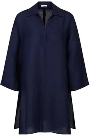 Seidensticker Damska sukienka bluzkowa, sukienka oversized fit, sukienka maxi, kołnierzyk koszuli, rękaw 7/8, 100% len, , 46