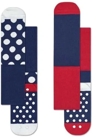 Happy Socks Big Dot Anti-Slip, kolorowe i zabawne, Skarpety dla dzieci, Niebieski-Czerwony-Biały 2 pary (6-12M)