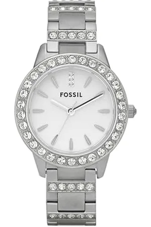 Fossil Jesse Reloj para mujer, movimiento de cuarzo con correa de acero o piel, Tono plateado y purpurina, 34MM