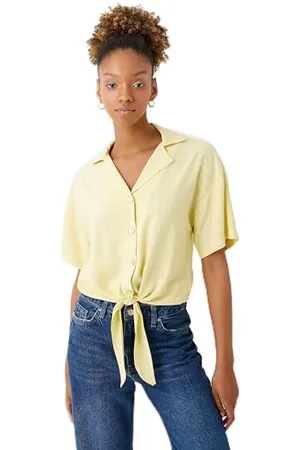 Koton Damska koszulka z krótkim rękawem Crop Oversized Tie Detail, , 38