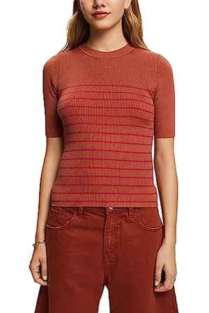 ESPRIT Sweter z krótkim rękawem w paski, 100% bawełna, , M