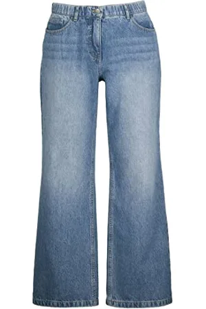 Ulla Popken Damskie dżinsy Marlene, szerokie nogawki, komfortowy ściągacz, bawełna organiczna, niebieski denim , 58