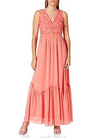 Little Mistress Damska sukienka maxi Casey grejpfrut szydełkowana na imprezę, , 38