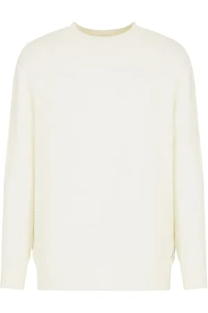 Armani Exchange Męski okrągły dekolt, mankiety, sweter, biały, S, , S