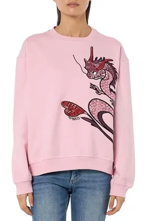 Pinko W Druku Smoka Bluza z Haft I Zastosowania, , XXL