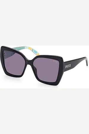 Emilio Pucci Okulary przeciwsłoneczne unisex, Shiny Black, Tropicana Green Turquoise/Smoke Len, 58