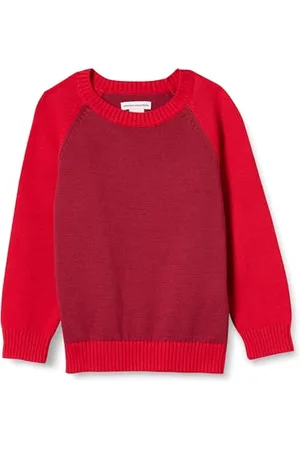 Amazon 11-12 lat sweter z okrągłym dekoltem Chłopiec, Czerwony, Kolorowy blok