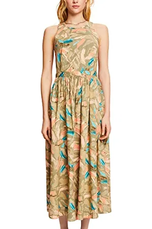 ESPRIT Wzorzysta sukienka midi, 100% bawełna, Light Khaki, 42