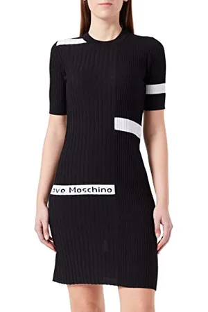 Moschino Damska sukienka o dopasowanym kroju, z krótkim rękawem, czarna, rozmiar 40 (DE), , 40