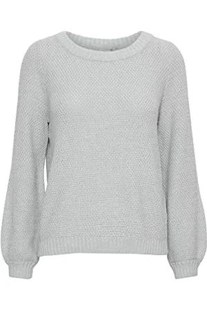 Ichi IHNOELLE LS Damski sweter z dzianiny, z drobnym splotem, sweter z dzianiny z okrągłym dekoltem i rękawami balonowymi, krój Regular Fit, , L