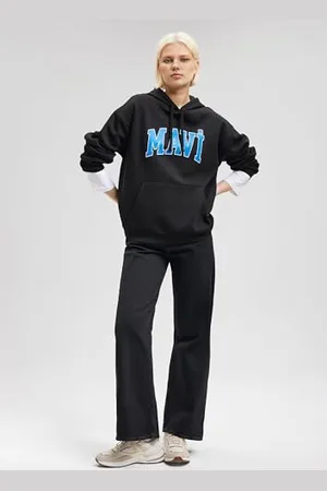 Mavi Bluza z kapturem z logo; czarna, , L